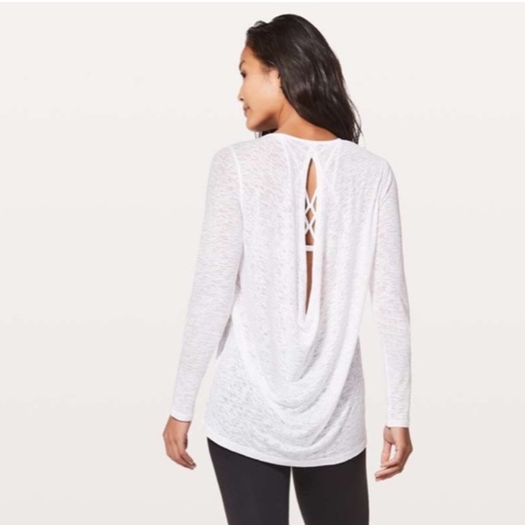 Lululemon white low key burnout long sleeve top womens M open keyhole back - Picture 1 of 11